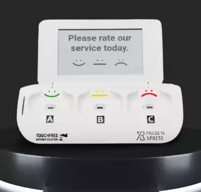 Restaurant In-Store Customer Feedback Kiosk Press'nXPress touchless customer feedback kiosk for restaurant