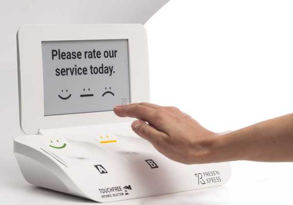 Touchless feedback device for quick smiley voting Touchless kiosk voting experience