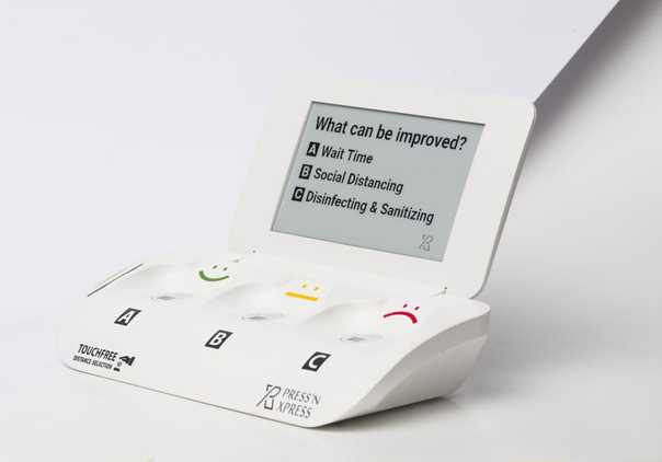 Touchless feedback device for qualitative customer feedback Touchless kiosk qualitative feedback flow